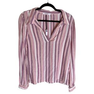 Self Contrast Traci Blouse Striped Metallic Pink NWT Medium